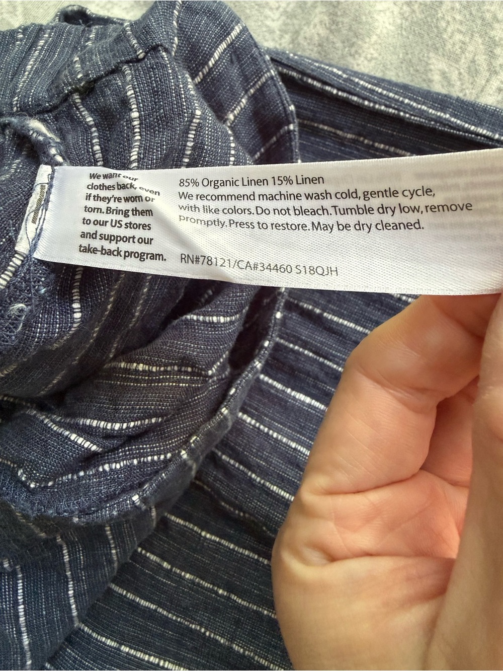 EILEEN FISHER Petite Organic Linen Pull On Blue Striped Cropped Pants XS Coastal - Picture 3 of 9